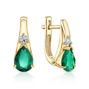 Золотые серьги с бриллиантами природными и изумрудами природными