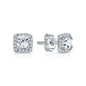 Серьги из белого золота с бриллиантами и топазами природными