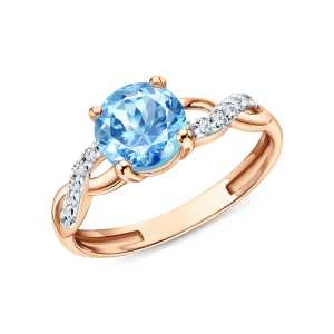 Золотое кольцо с бриллиантами природными и топазами природными