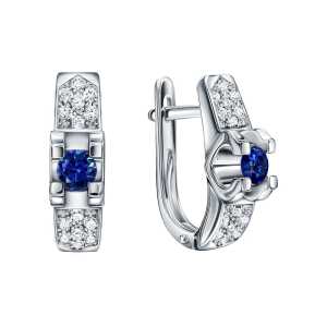 Золотые серьги с бриллиантами природными и сапфирами природными