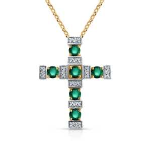 Золотое шейное украшение с бриллиантами природными и изумрудами природными