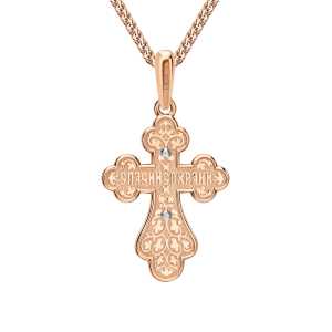 Золотой крест-подвеска с бриллиантами природными и эмалью