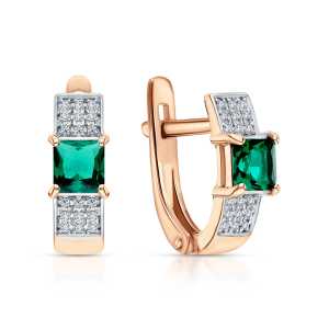 Золотые серьги с бриллиантами природными и изумрудами выращенными